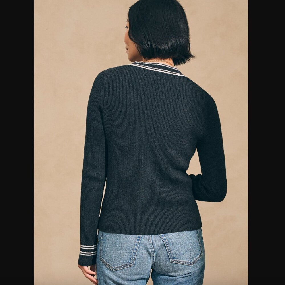 Faherty Mikki Cardigan Sweater, Black Cinder Sideline Stripe, Size Medium - Picture 2 of 13